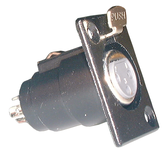 Black 3 Pin XLR Panel Mt Fem Connector