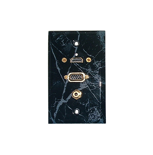 Granite White Vein Black Marble-VGA+3.5+HDMI S/S Wall Plate Gold